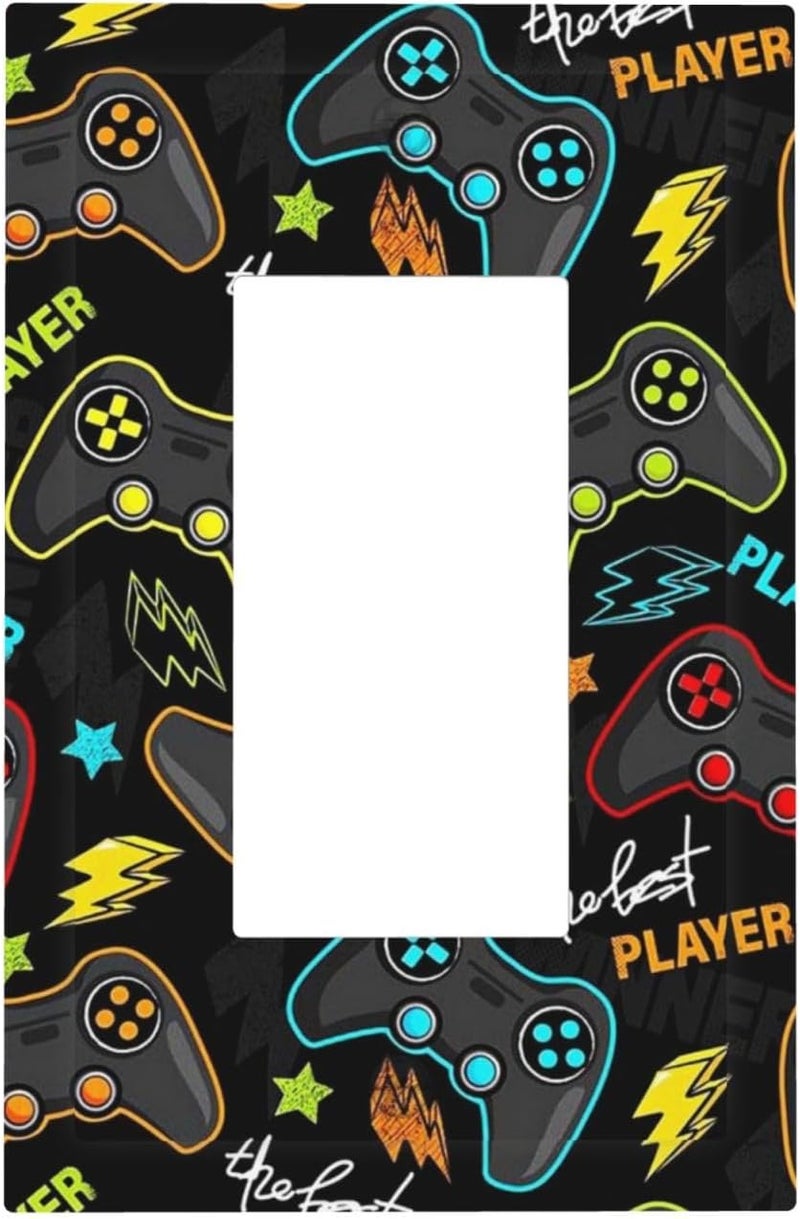 IOFNG 1 Gang Electrical Decora/GFCI Device Wallplate Fun Graffiti Video Game Controller Gaming Gamer Teen Kids Boys Gamepad Single Decorator Rocker Outlet Light Switch Cover Electrical Faceplate Dimmer - Image 1